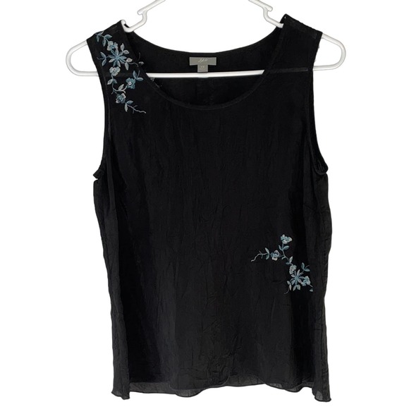 J. Jill Tops - J. Jill Black Floral Blouse XS Crepe Sleeveless Scoop Neck Embroidered Career